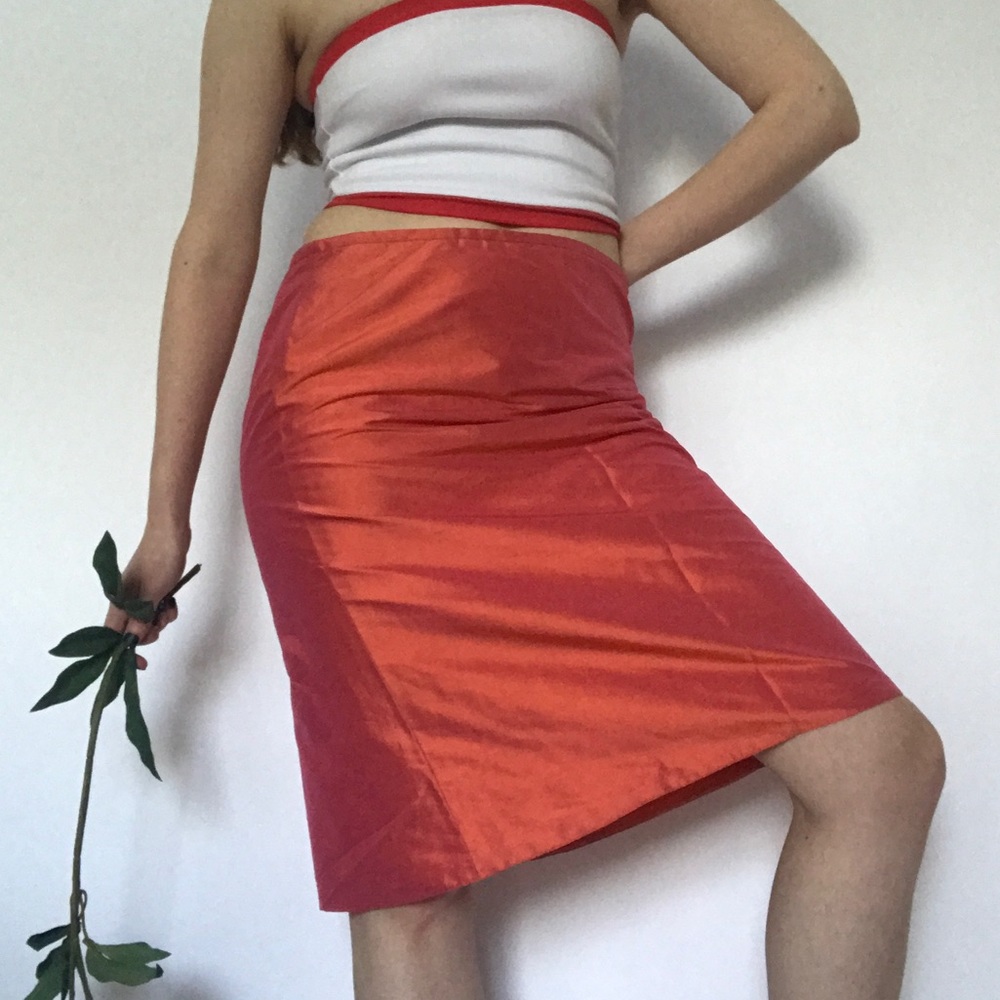 Vintage Armani Pink/Orange Silk Flare Hem Skirt